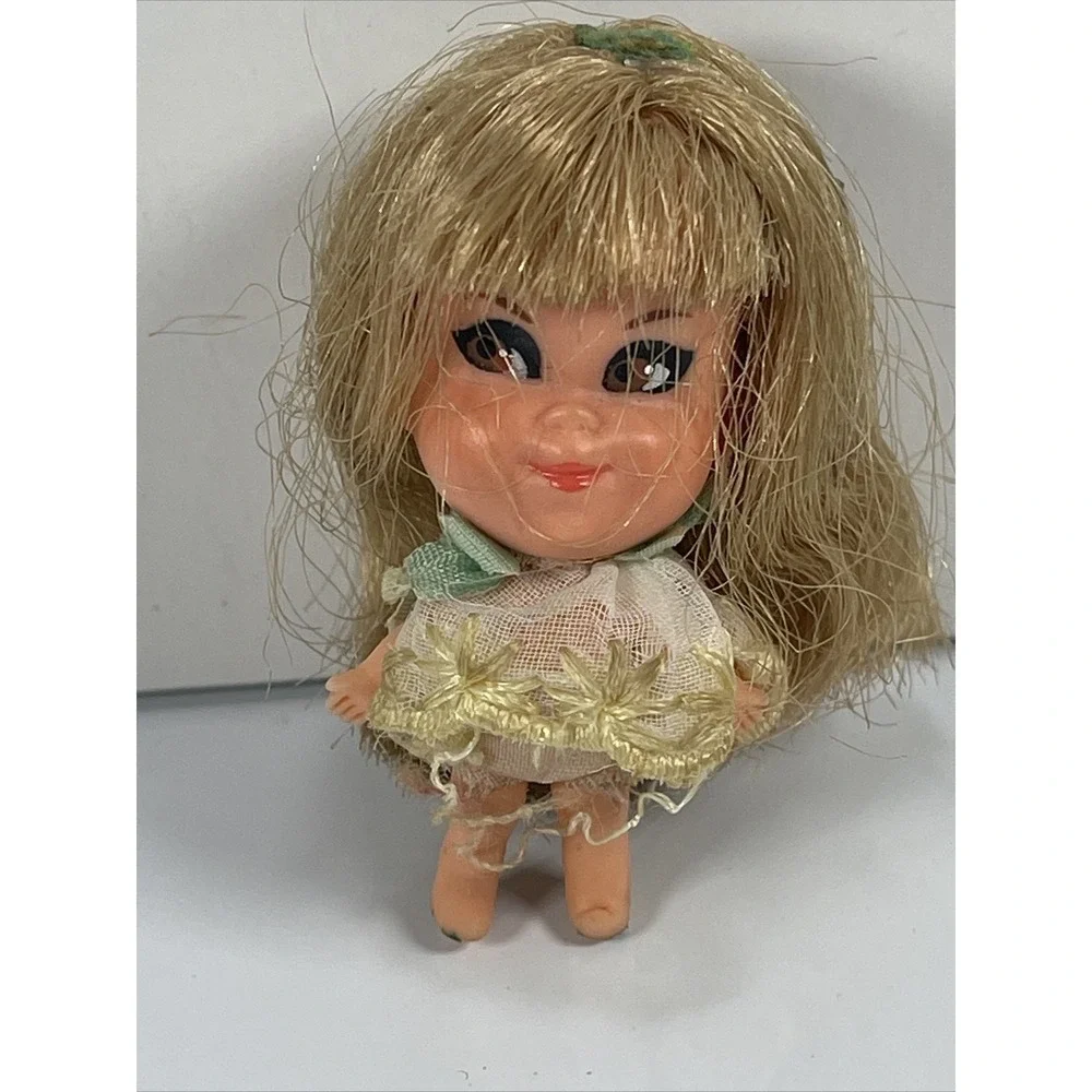 Original Little Kiddle doll yellow hair & sheer flower dress brown eyes Toy Girl